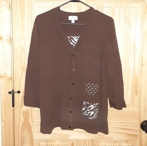 Quacker Factory Brown Sweater with Animal Print Accents
